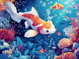 锦鲤畅游多彩海底世界