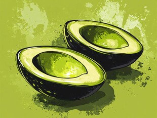 两半牛油果的清新插画