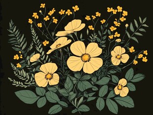 黄色花卉插画 清新自然风