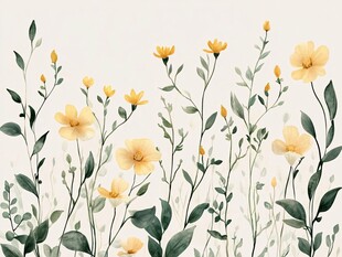 黄色小花绿叶清新插画