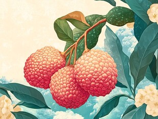 枝头荔枝 清新插画风