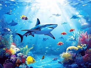 深海鲨鱼与多彩海底世界