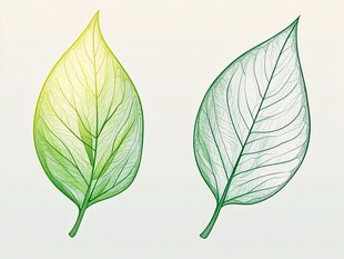 两片精美叶脉风绿色叶子