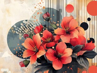 橙花绽放的抽象艺术图景