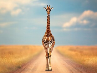 长颈鹿漫步在旷野之路