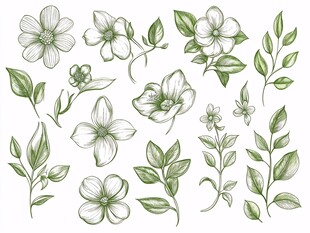 手绘清新花卉绿植元素集