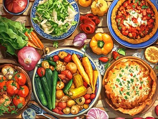 多彩丰盛的蔬菜美食拼盘