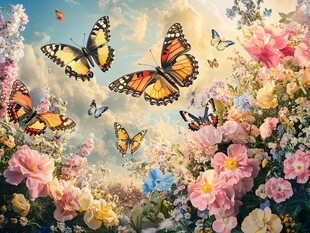 蝶舞繁花间的梦幻景致