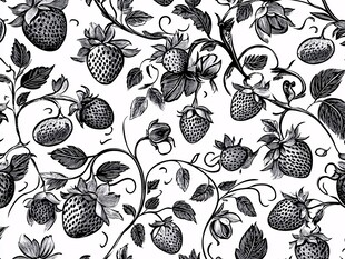 黑白草莓植物图案设计