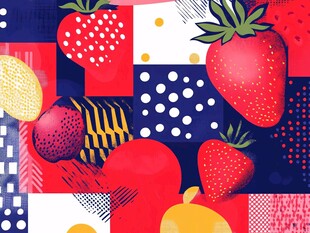 草莓水果几何图案插画