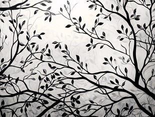 黑白树枝树叶艺术图案