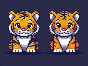 可爱双生小老虎插画