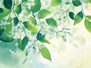清新绿叶白花唯美插画