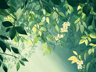 绿叶繁花下的清新景致