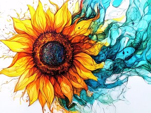 梦幻向日葵水彩艺术画作