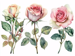 三朵柔美水彩风格玫瑰花