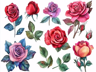 水彩玫瑰花卉素材集合
