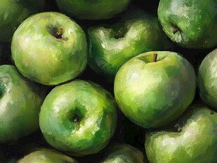 油画风青苹果堆叠画面