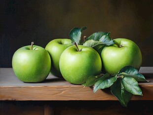 青苹果静物摆拍画面