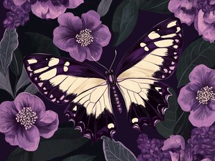 紫花上的蝴蝶梦幻插画