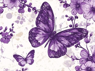 紫色花卉蝴蝶唯美图案