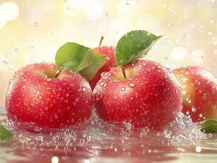 新鲜红苹果入水瞬间