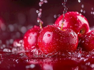 红苹果落水溅起晶莹水珠