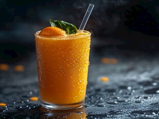 鲜榨橙汁配薄荷叶饮品