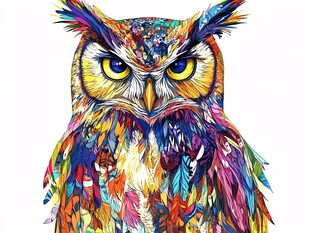 多彩绚丽猫头鹰插画