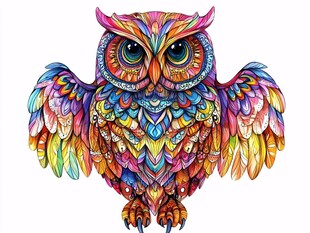 彩色花纹猫头鹰插画图案