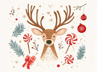圣诞驯鹿与节日装饰元素