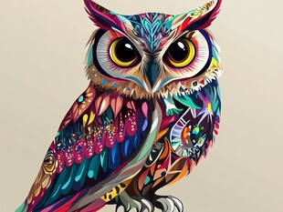 五彩斑斓猫头鹰插画