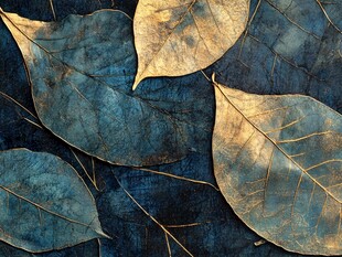 蓝金枯叶纹理背景图