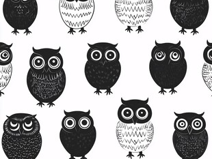 黑白猫头鹰图案无缝背景
