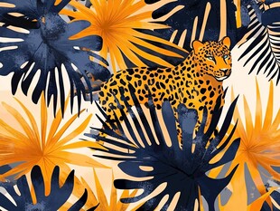 豹行热带植物间图案