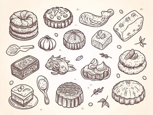 手绘中式糕点插画集合