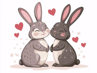 甜蜜相依的可爱情侣兔