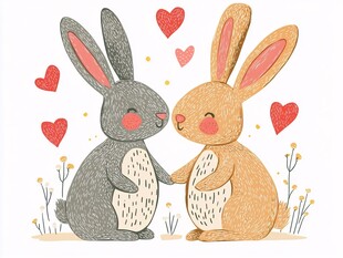 甜蜜小兔情侣温馨互动