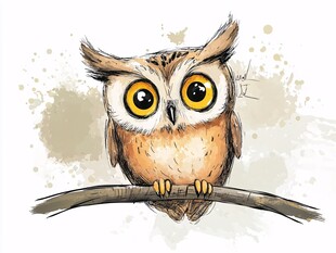 可爱猫头鹰栖息于树枝间