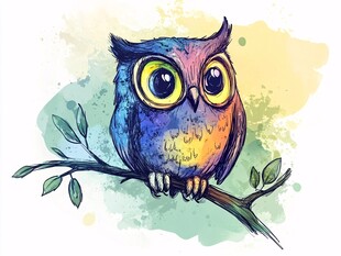 彩色猫头鹰栖于枝头