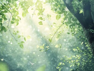 阳光洒落的静谧森林角落