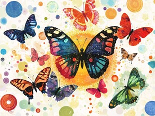 多彩蝴蝶在缤纷背景中飞舞