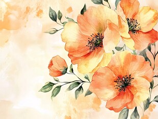 橙黄色花卉水彩画