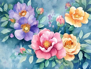 水彩绘多彩花卉图案