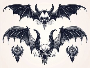 恶魔骷髅蝙蝠纹身图案设计