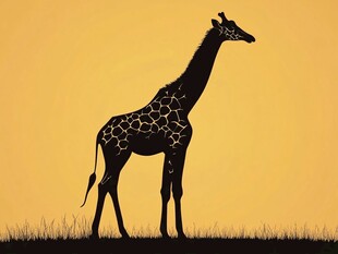 夕阳下的长颈鹿剪影