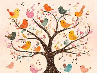 小鸟欢歌的梦幻树景