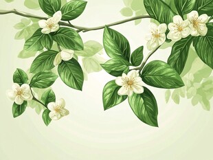 枝头绽放的清新白色花朵