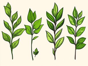 手绘清新绿色植物枝叶图