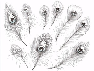 手绘孔雀羽毛精美图案